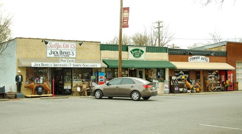 Shops along the courthouse square in Lynchburg, Tennessee, United States