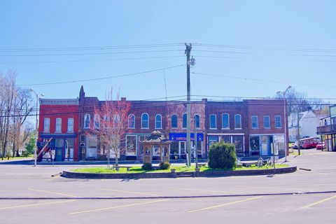Block of old buildings along the town square in Petersburg, Tennessee, United St