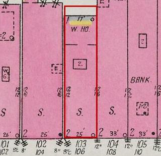 September 1926 Sanborn fire insurance map detail with the lot at today&rsquo;s 108 College St. E. outlined in red; the map labels it: store