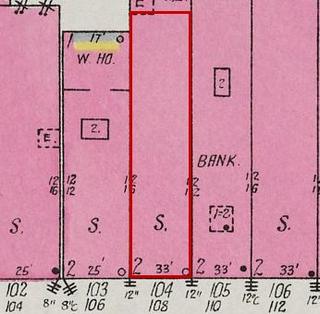 September 1926 Sanborn fire insurance map detail with the lot at today&rsquo;s 112 College St. E. outlined in red; the map labels it: store