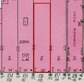 September 1926 Sanborn fire insurance map detail with the lot at today&rsquo;s 116 College St. E. outlined in red; the map labels it: store