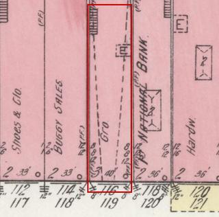 April 1914 Sanborn fire insurance map detail with the lot at today&rsquo;s 120 College St. E. (storefront 1 of 2) outlined in red; the map labels it: grocery
