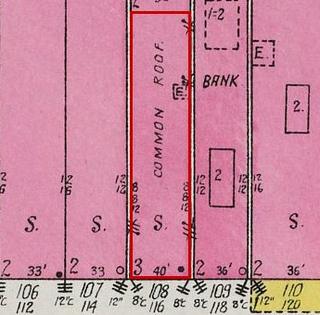September 1926 Sanborn fire insurance map detail with the lot at today&rsquo;s 120 College St. E. (storefront 1 of 2) outlined in red; the map labels it: store