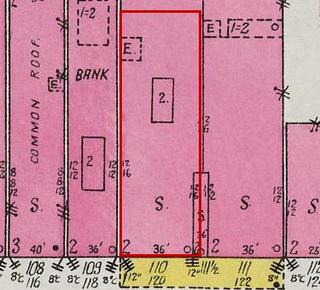 September 1926 Sanborn fire insurance map detail with the lot at today&rsquo;s 124 College St. E. outlined in red; the map labels it: store