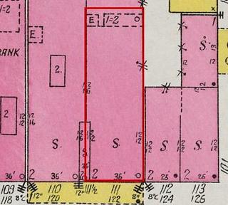 September 1926 Sanborn fire insurance map detail with the lot at today&rsquo;s 128 College St. E. outlined in red; the map labels it: store