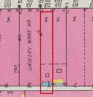 September 1926 Sanborn fire insurance map detail with the lot at today&rsquo;s 105 Market St. E. outlined in red; the map labels it: store