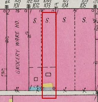 September 1926 Sanborn fire insurance map detail with the lot at today&rsquo;s 107 Market St. E. outlined in red; the map labels it: store