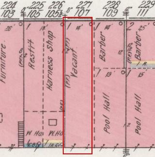 April 1914 Sanborn fire insurance map detail with the lot at today&rsquo;s 109 Market St. E. outlined in red; the map labels it: vacant