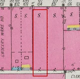 September 1926 Sanborn fire insurance map detail with the lot at today&rsquo;s 109 Market St. E. outlined in red; the map labels it: store