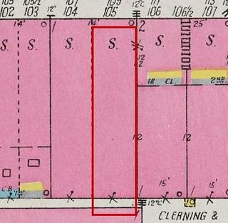 September 1926 Sanborn fire insurance map detail with the lot at today&rsquo;s 111 Market St. E. outlined in red; the map labels it: store