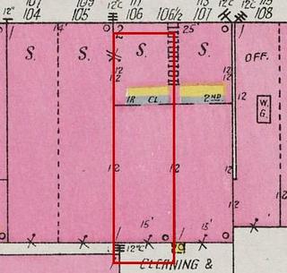 September 1926 Sanborn fire insurance map detail with the lot at today&rsquo;s 113 Market St. E. (storefront 1 of 2) outlined in red; the map labels it: store