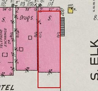 September 1926 Sanborn fire insurance map detail with the lot at today&rsquo;s 131 Market St. E. outlined in red; the map labels it: store