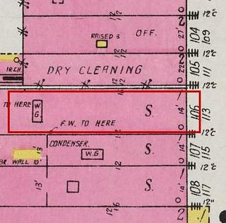 September 1926 Sanborn fire insurance map detail with the lot at today&rsquo;s 115 Main Ave. S. outlined in red; the map labels it: store