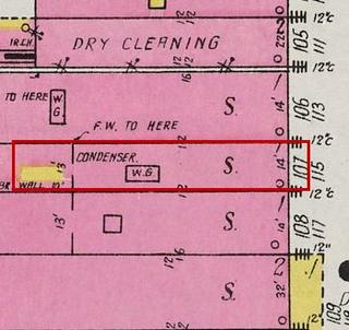 September 1926 Sanborn fire insurance map detail with the lot at today&rsquo;s 117 Main Ave. S. outlined in red; the map labels it: store
