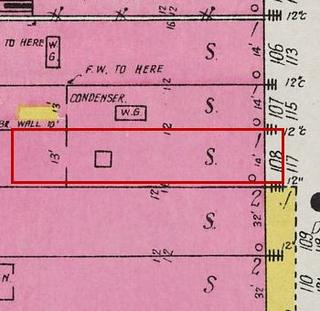 September 1926 Sanborn fire insurance map detail with the lot at today&rsquo;s 119 Main Ave. S. outlined in red; the map labels it: store